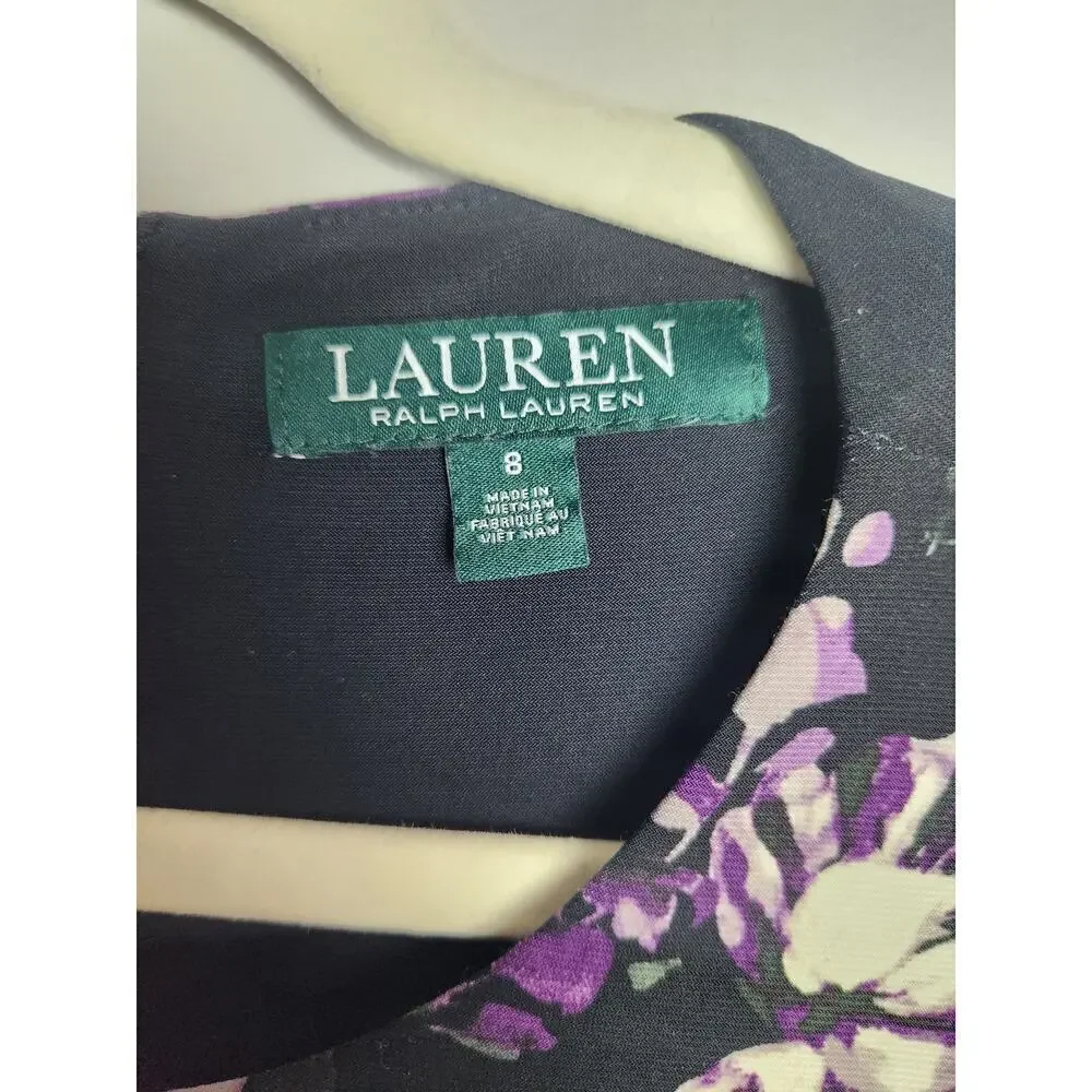 Lauren Ralph Lauren Dark Floral faux wrap dress sz 8 academic Careerwear - Picture 6 of 11